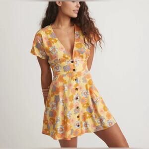 Marine Layer Camila Minidress Yellow Vintage Floral Print Small Hemp Blend